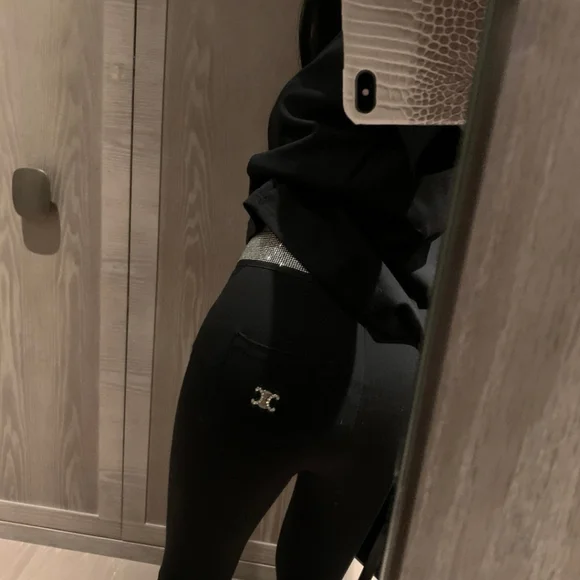Celine Triumph Arch Logo Embellished High-Temperature Resistant Stretch Leggings